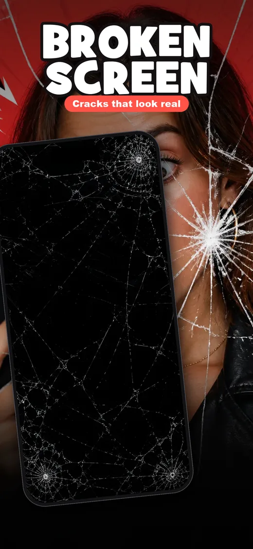 Broken screen prank app with a cracked screen