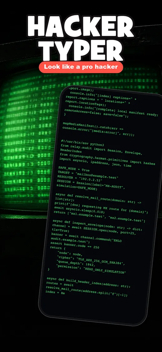 Hacker typer prank app screen showing access granted