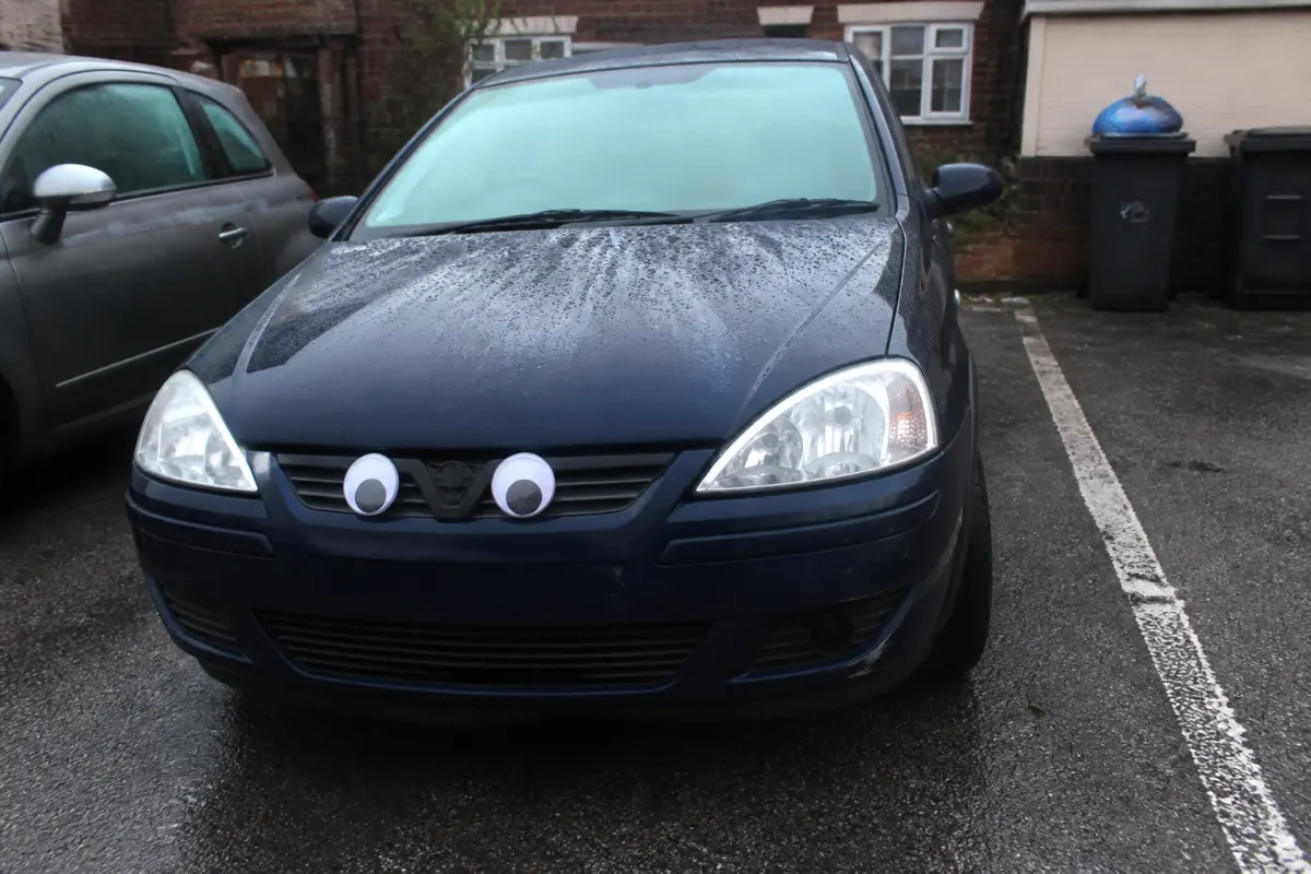 Googly eyes on the headlights