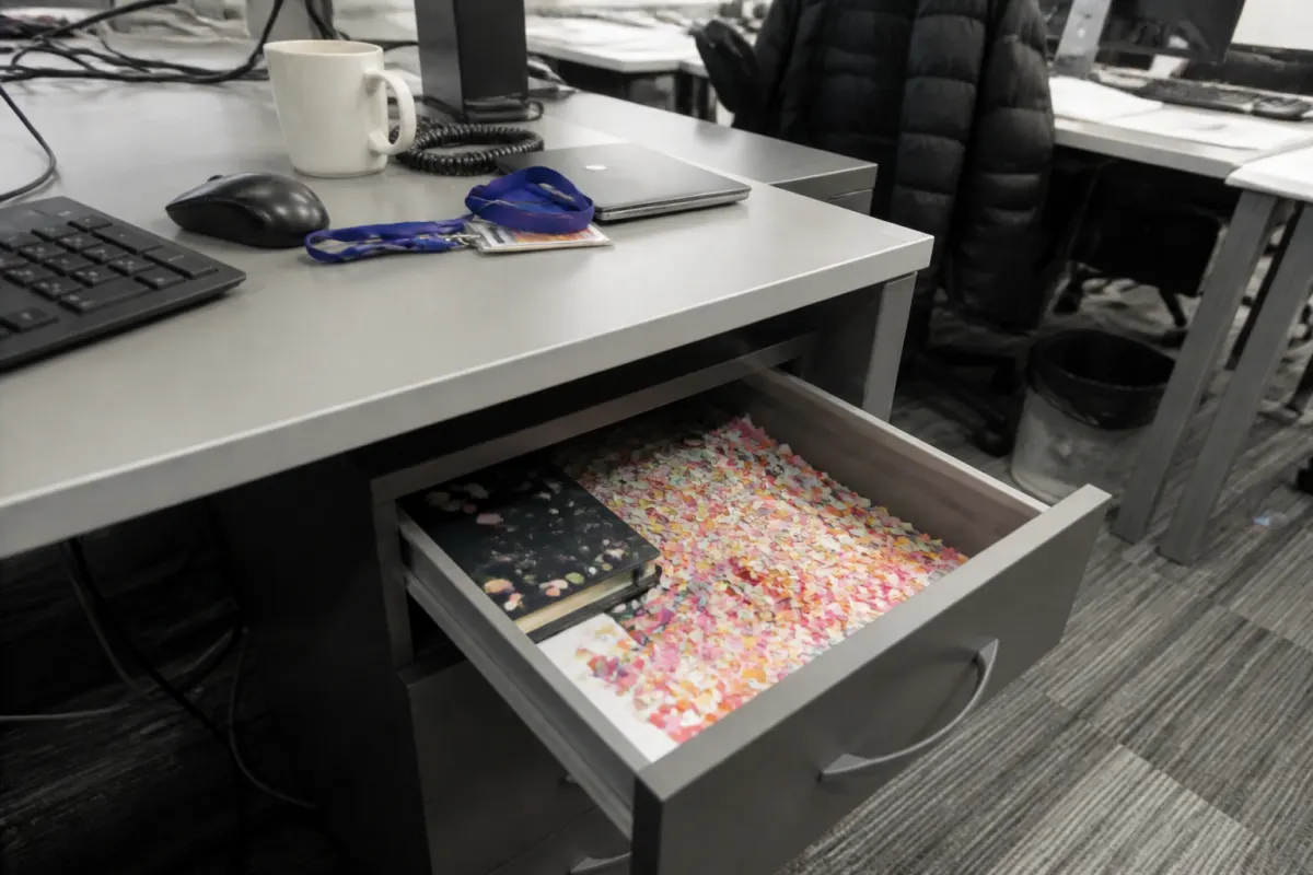 Desk drawer confetti