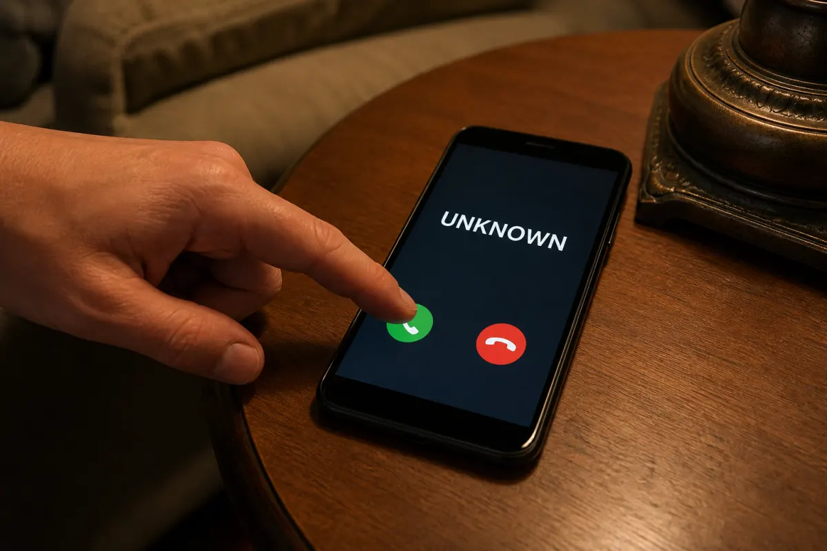 A phone showing an incoming call from an unknown number