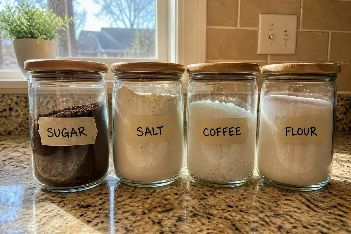 Kitchen jars with swapped labels