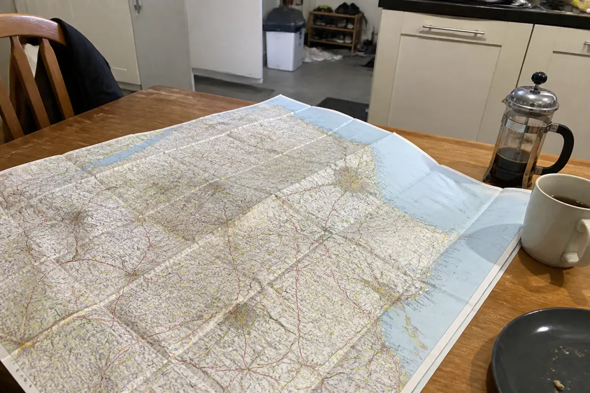 An old folded paper map