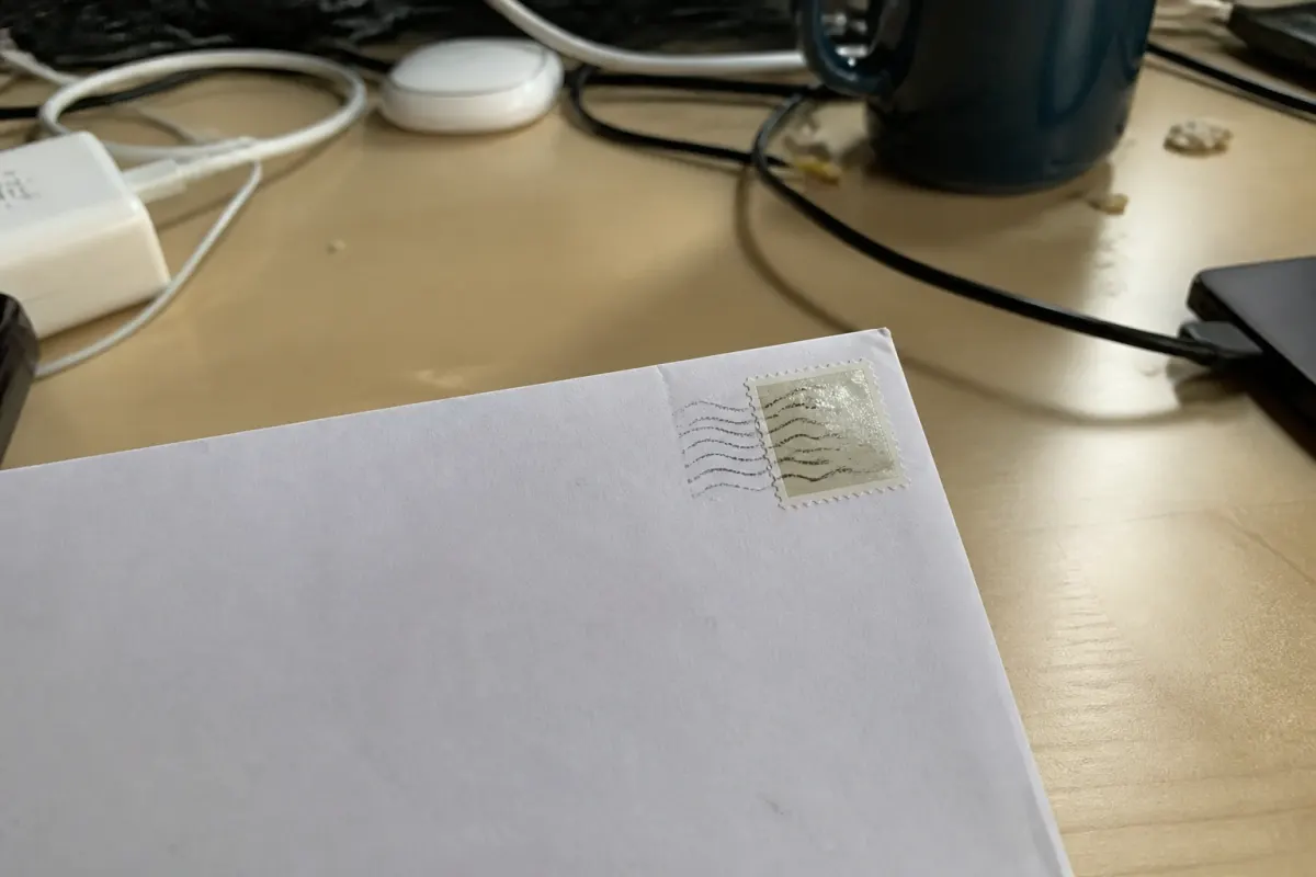 A stamp on the corner of an envelope