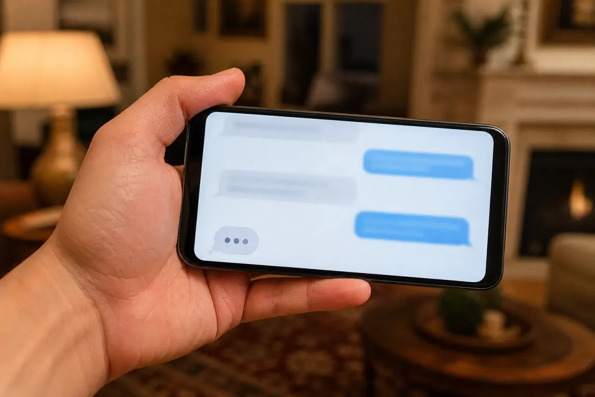 Typing dots showing on a phone message thread